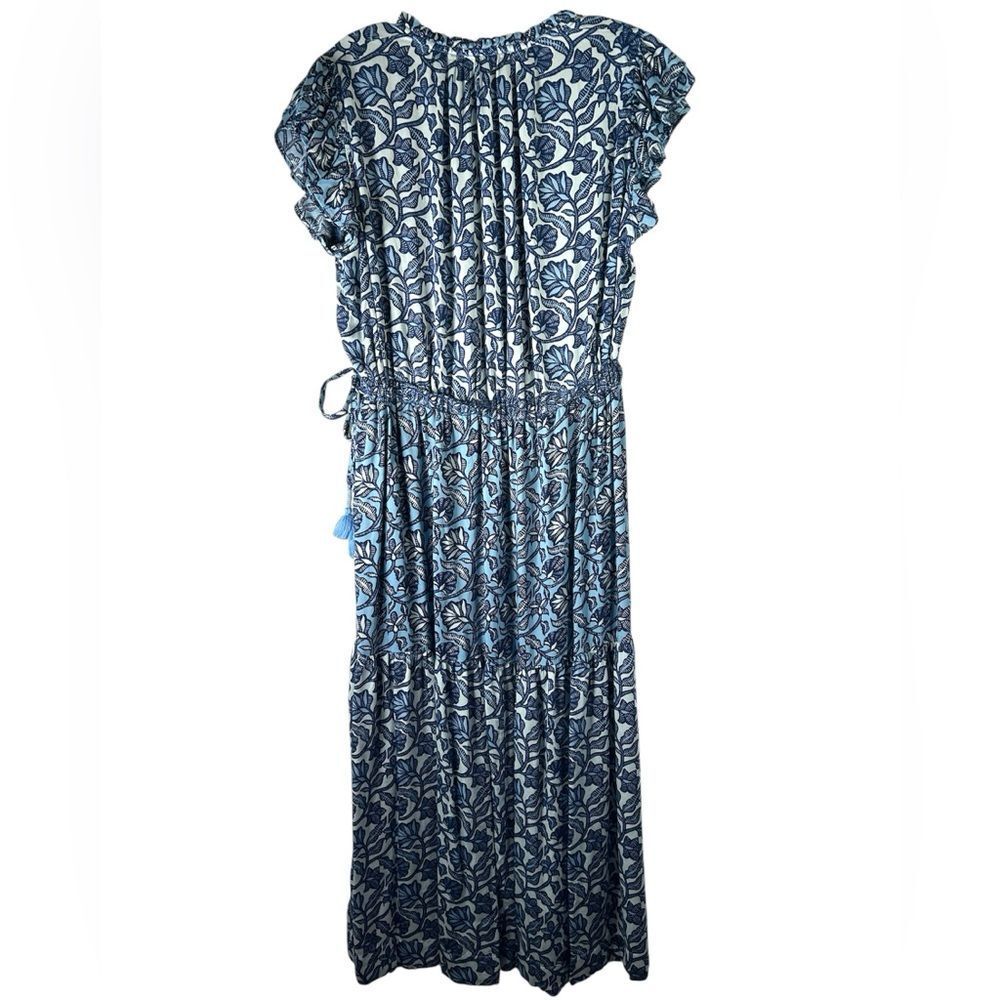 Omika ladies midi maxi dress large blue white peasant cottagecore corpcore day - Picture 4 of 16